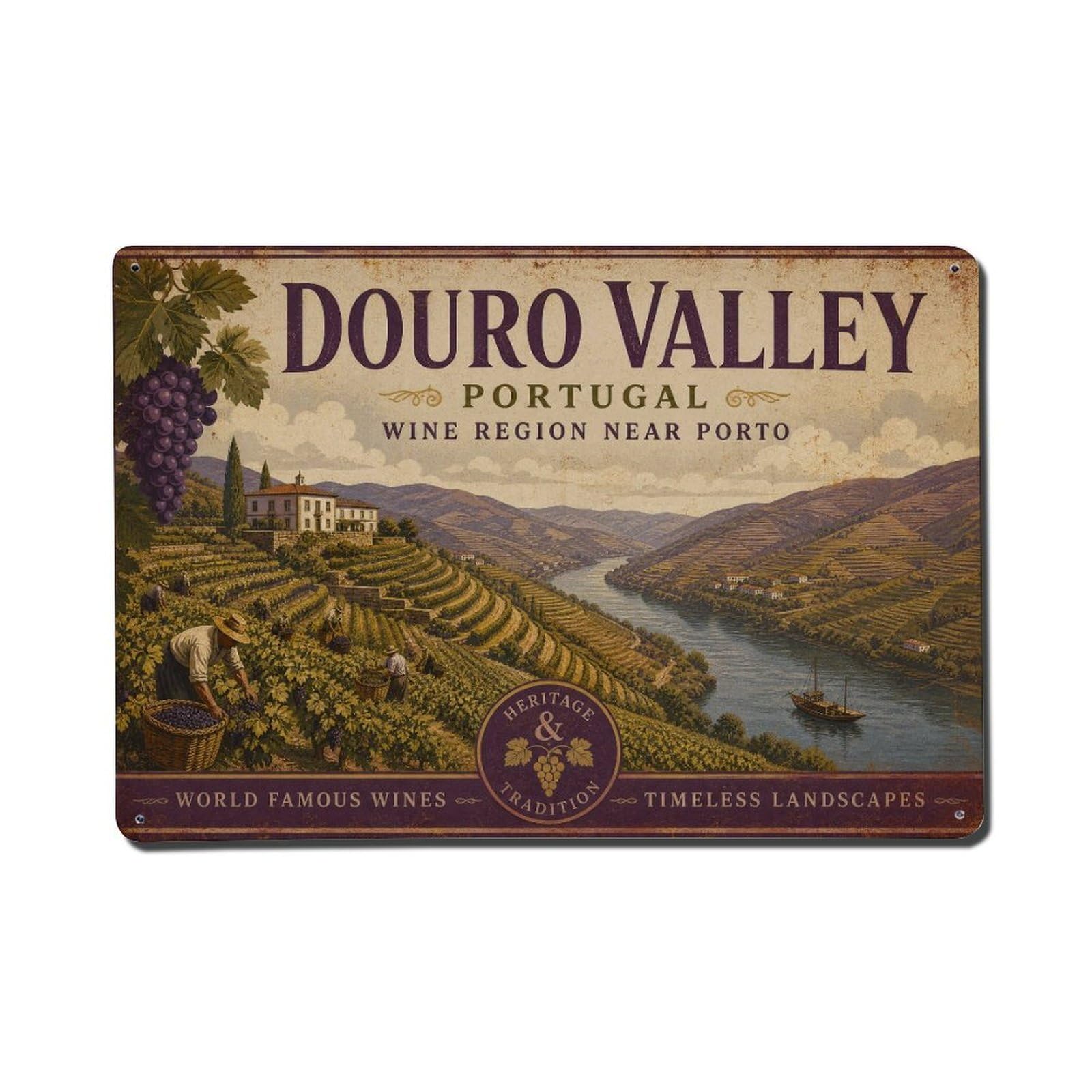 Yrnq 08X12inch Vintage Style Vintage Douro Valley Vineyards Terraced Hillsides Portugal Metal Tin Sign