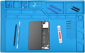 MMOBIEL Soldering and Repair Mat Silicone - 21 x 14 inch - Heat-Resistant up to 932°F (500°C) – Large Workbench Mat for Soldering, Cell Phone, Computer and Electronics – Silicone Soldering Mat -Blue