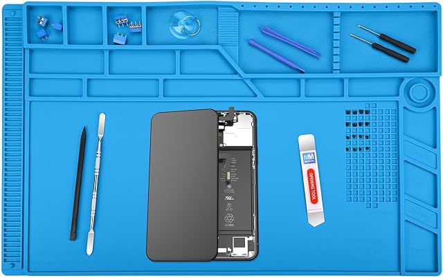 MMOBIEL Matelas de soudure et de réparation Silicone - 21 x 14 de pouce - Résistant à la chaleur jusqu'à 932°F (500°C) – Grand tapis de travail pour la soudure, téléphone cellulaire, ordinateur et électronique – Tapis de soudure en silicone - Bleu