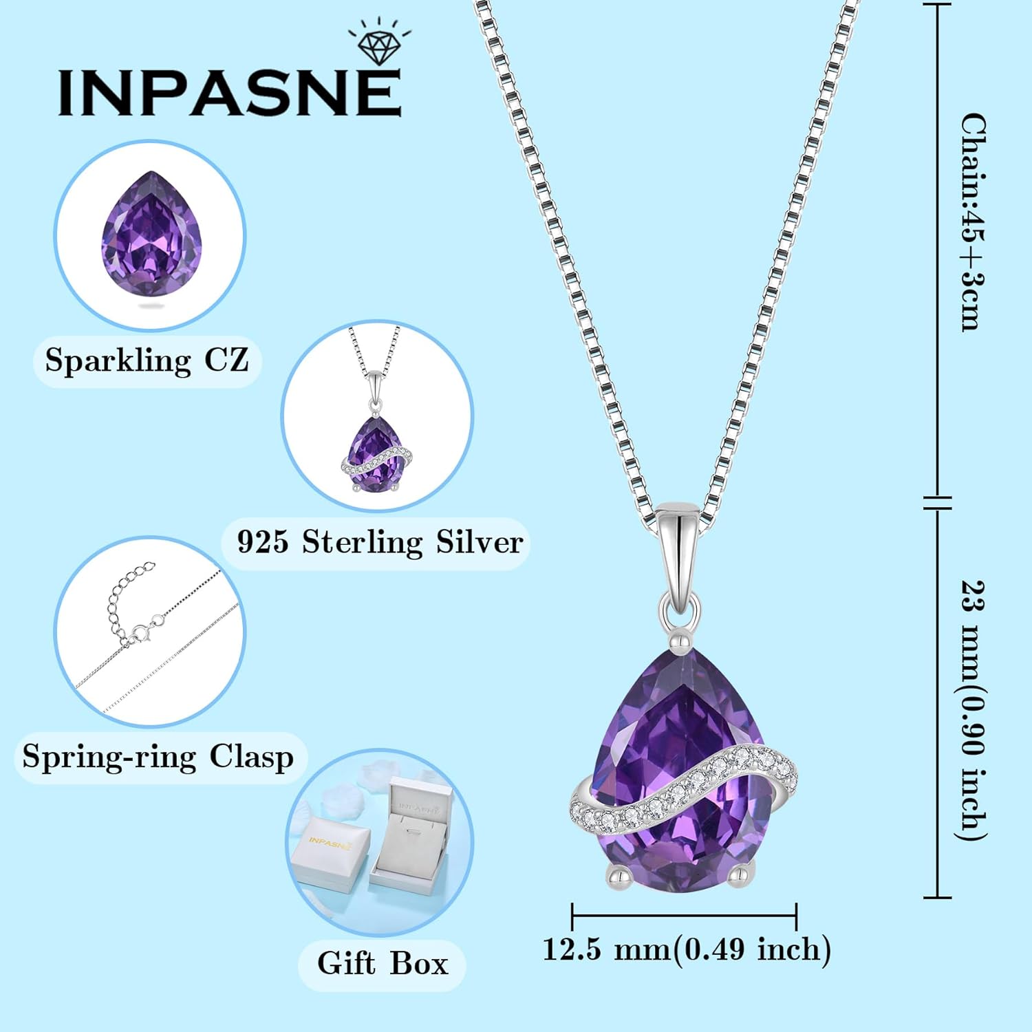 Amethyst Jewelry Set 925 Sterling Silver Pear Shaped February Birthstone Earrings Necklace Bracelet Jewelry Gifts for Women - Image 5