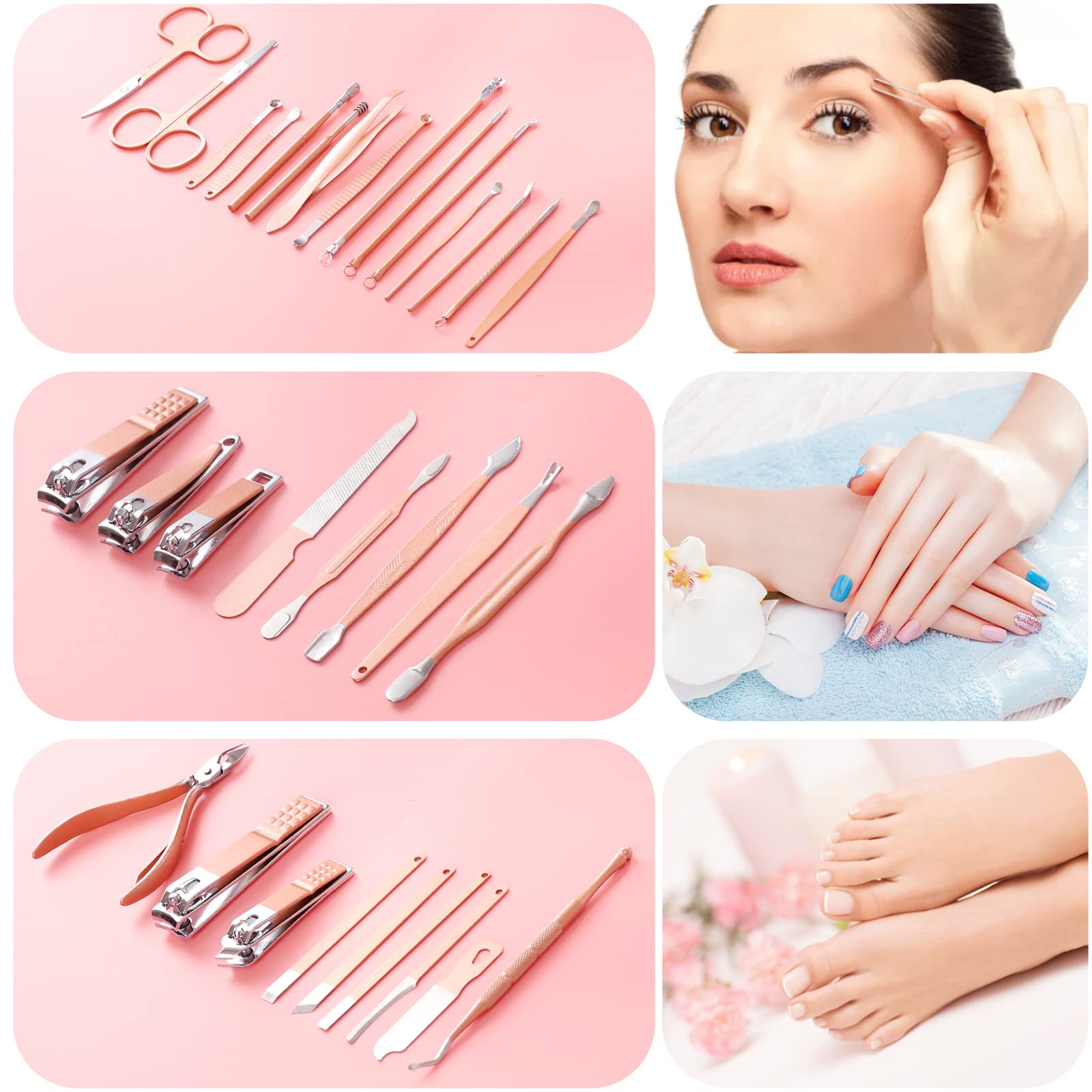 Kit de manicura y pedicura para mujer, 32 en 1, herramienta profesional para el cuidado de las uñas, incluyendo cuidado facial, manos y pi