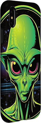 Vista 9 de iPhone 15 Pro Max Cute Green Alien Head UFO Space Face Alien Case