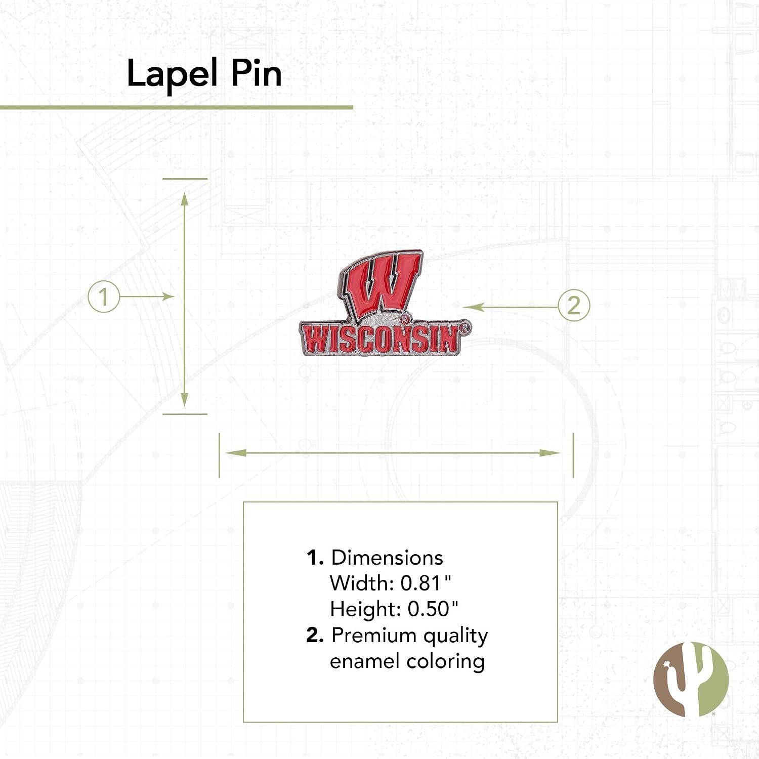 Desert Cactus University of Wisconsin Lapel Pin WISC Badgers Made of Metal for Formal Wear, Bag and Hat Jewelry, and Tie Tack