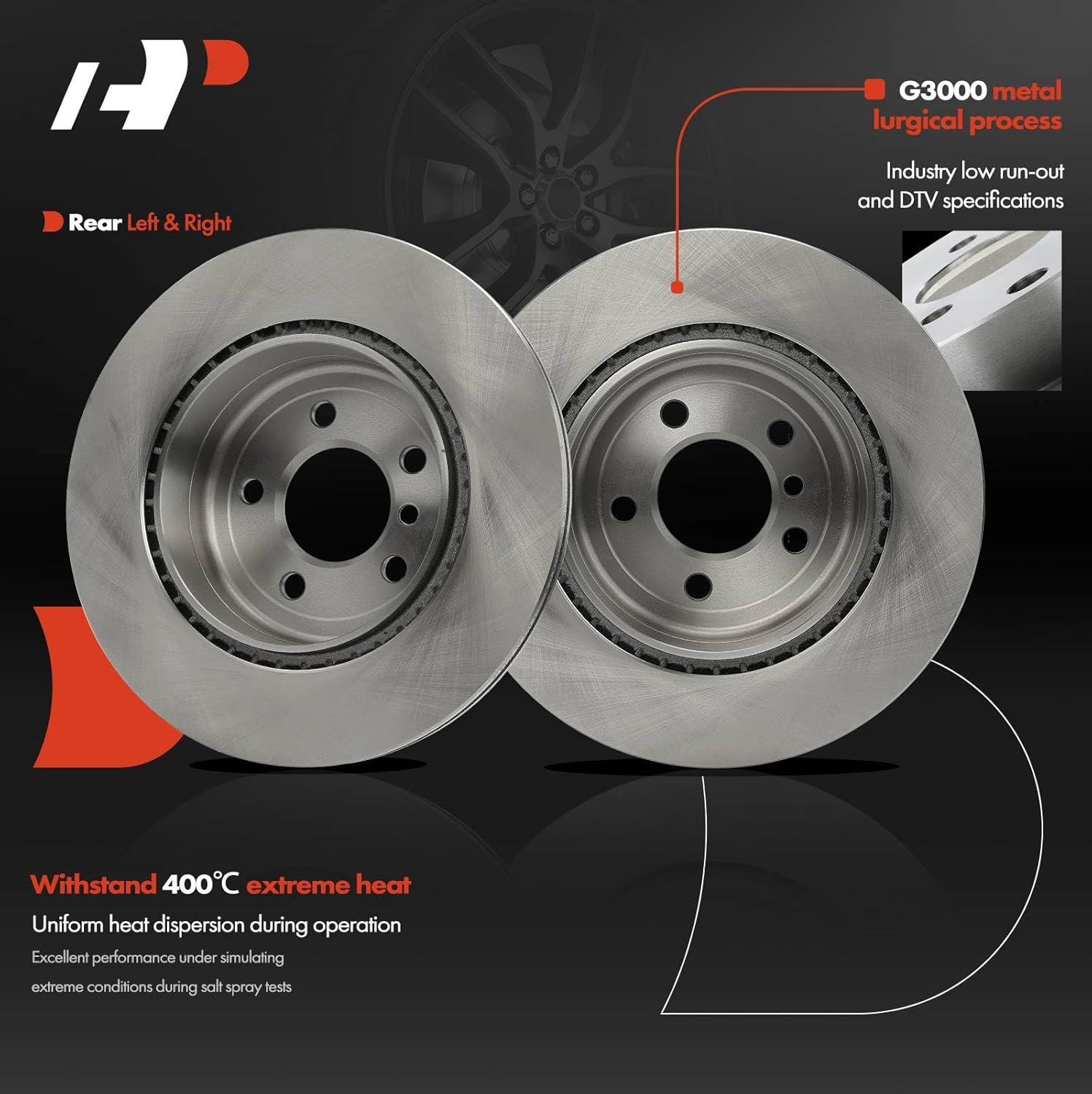 A-Premium 12.99 inch (330mm) Rear Vented Disc Brake Rotors + Ceramic Pads Kit Compatible with Select BMW Models - 528i, 528i xDrive, 535d, 535d xDrive, 535i, 535i xDrive, ActiveHybrid 5, 6-PC Set