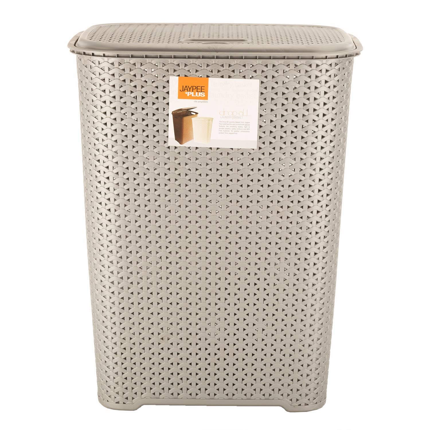 65L Litre High Grade Drop All Knit Design BPA Free Virgin Plastic Laundry Basket Storage Basket Lidded Washing Laundry Storage Bin Tidy 43.5 x 28 x 56cm (Mirror Grey)