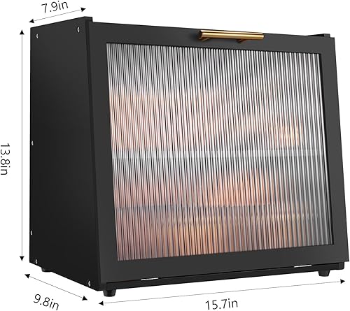 Miniatura 7 de Joyvilla Panera de bambú de doble capa para encimera de cocina, contenedor de almacenamiento de pan, caja de pan negro con ventana, gran capacidad