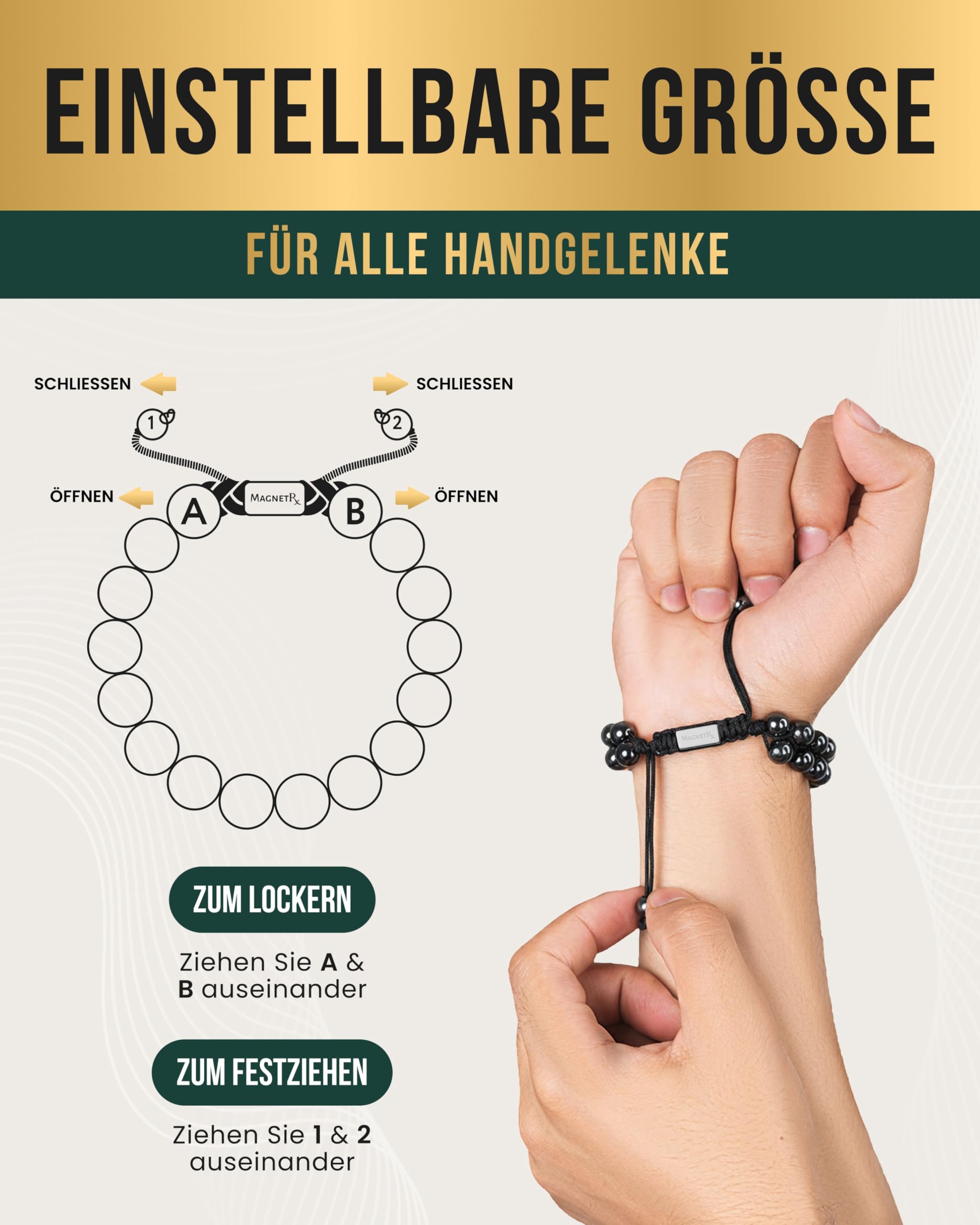 MagnetRX® Hämatit Magnetarmband - Magnetische Hämatit Armbänder mit Perlen (Double Strength 8mm)