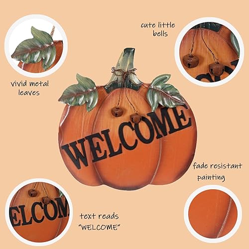 Miniatura 6 de Linfevisi Letrero de madera de calabaza colgante para puerta de otoño, colgador de puerta de calabaza, letrero de bienvenida de otoño, decoración de