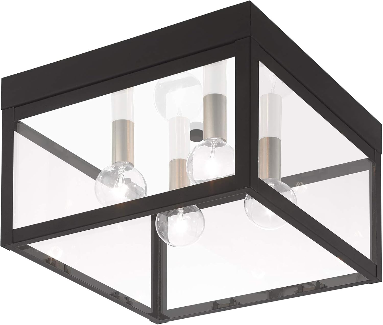 Livex Lighting 20589-04 Transitional Four Light Outdoor Ceiling Mount from Nyack Collection in Black Finish, 10.50 inches