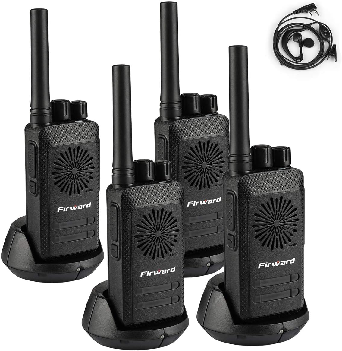 Firward Updated Walkie Talkies for Adults Long Range Walkie Talkie Rechargeable 4 Pack 2 Two Way Radios Up to 5 Miles in The Open Filed 16 Channels with Earpieces/Headphones