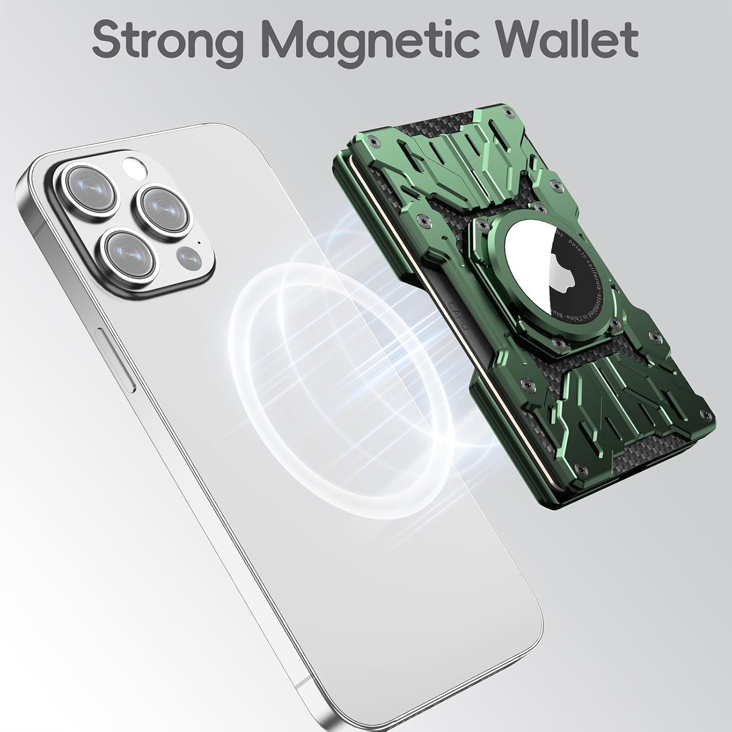 Minimalist Mens Wallet RFID Blocking - Slim Metal Wallet With Airtag Holder - Compact Credit Card Holder Mini Size, Metal, Carbon Fiber (Army Green) - Image 4