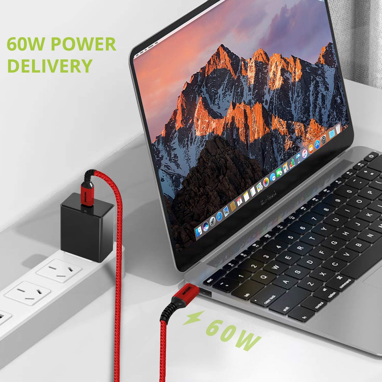 USB C to USB C Cable 60W Fast Charging 2-Pack, BrexLink 6.6ft Nylon Braided USB Type C Cable Compatible W. Samsung Galaxy S20 Ultra S20+ Note 10 Plus, MacBook,iPad Pro 2018,Google Pixel 4 3 2 XL (Red)