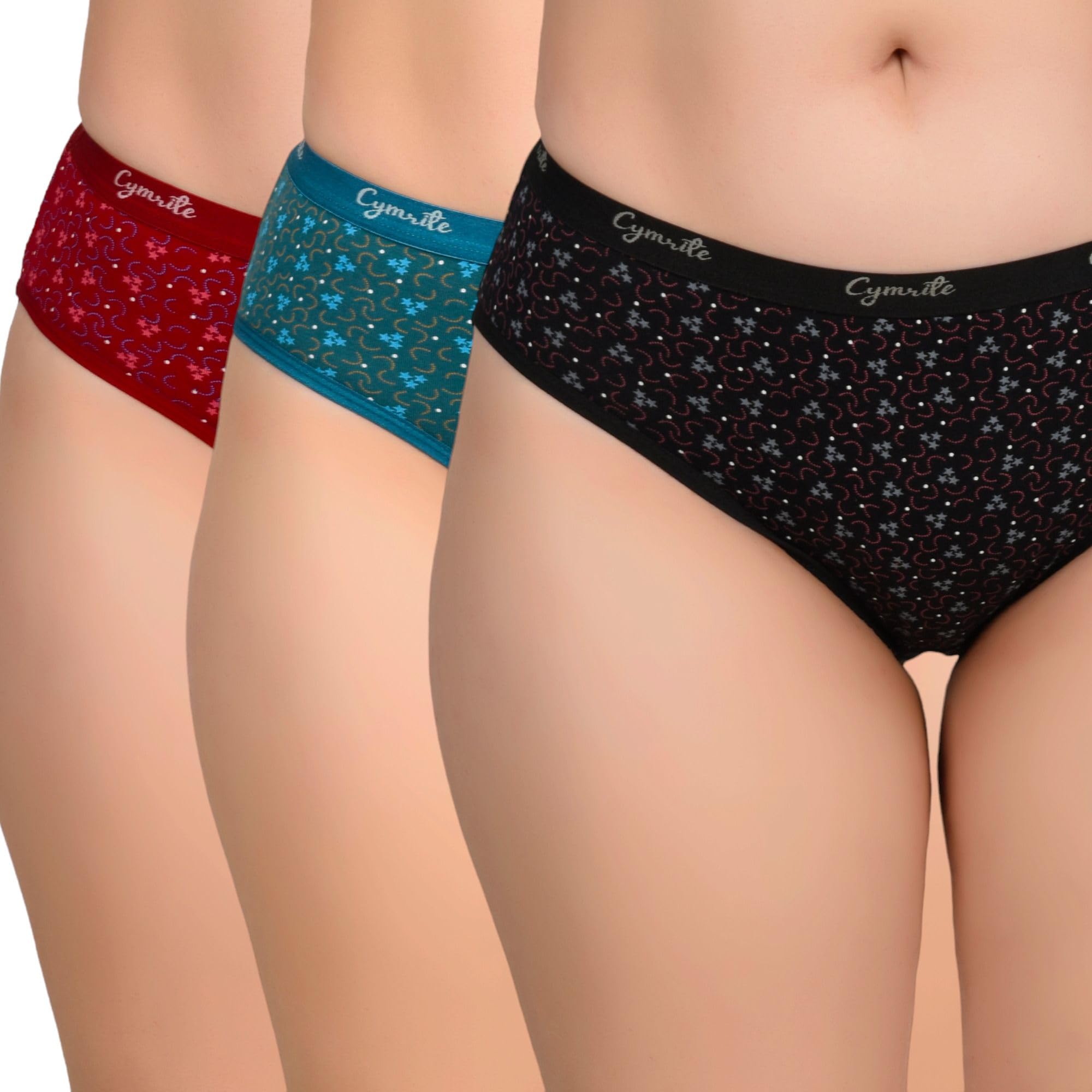 cymrite Women’s Cotton Panties Soft Breathable Mid Rise Multicolour Everyday Comfort InnerUse_Pack of 3_Star darka_Parent-picture-11