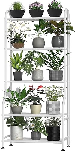 Miniatura 11 de Soporte de metal para plantas de 5 niveles para interiores y exteriores, soporte de flores impermeable para múltiples macetas, soportes resistentes
