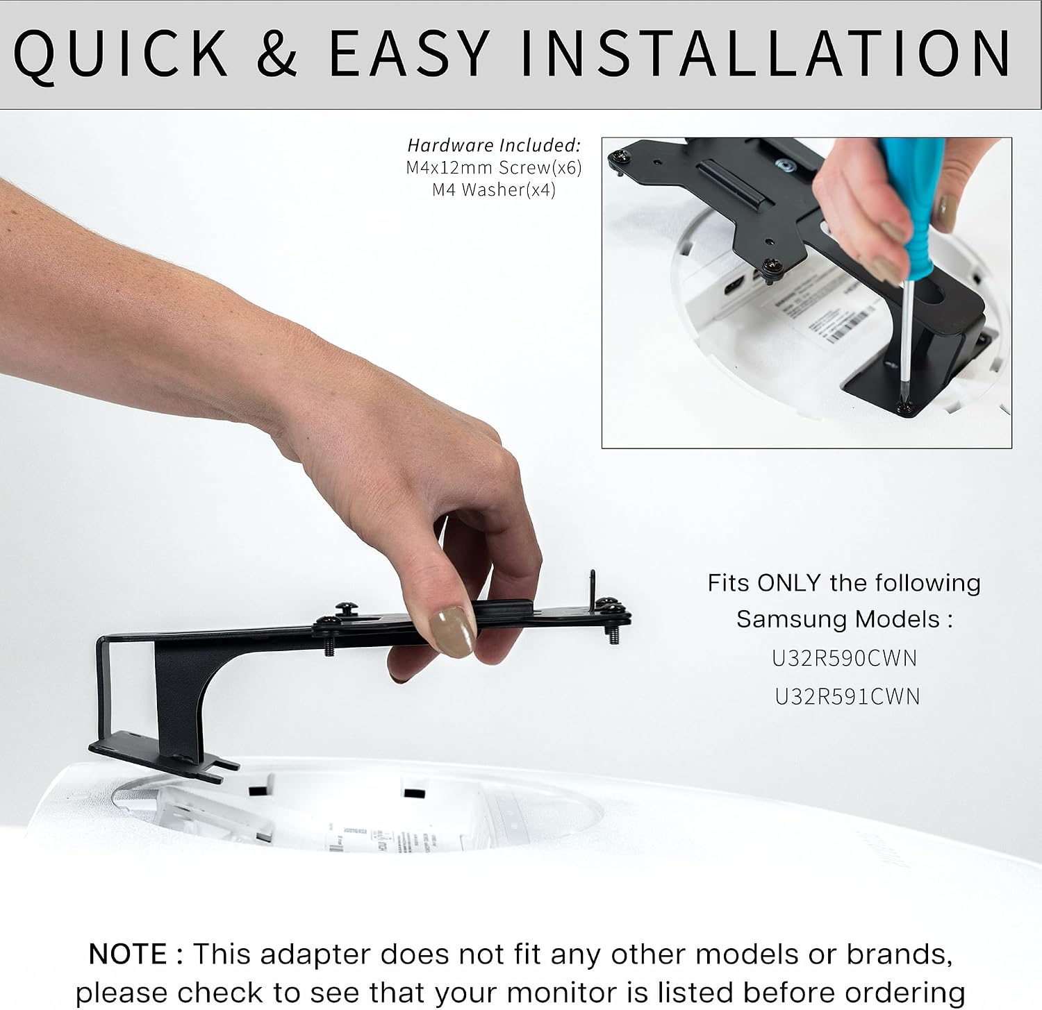 VIVO Quick Attach VESA Adapter Plate Bracket Designed for Samsung UR59 Series Monitors, Mounting Conversion Kit with Cable Management, Black, MOUNT-SGU59