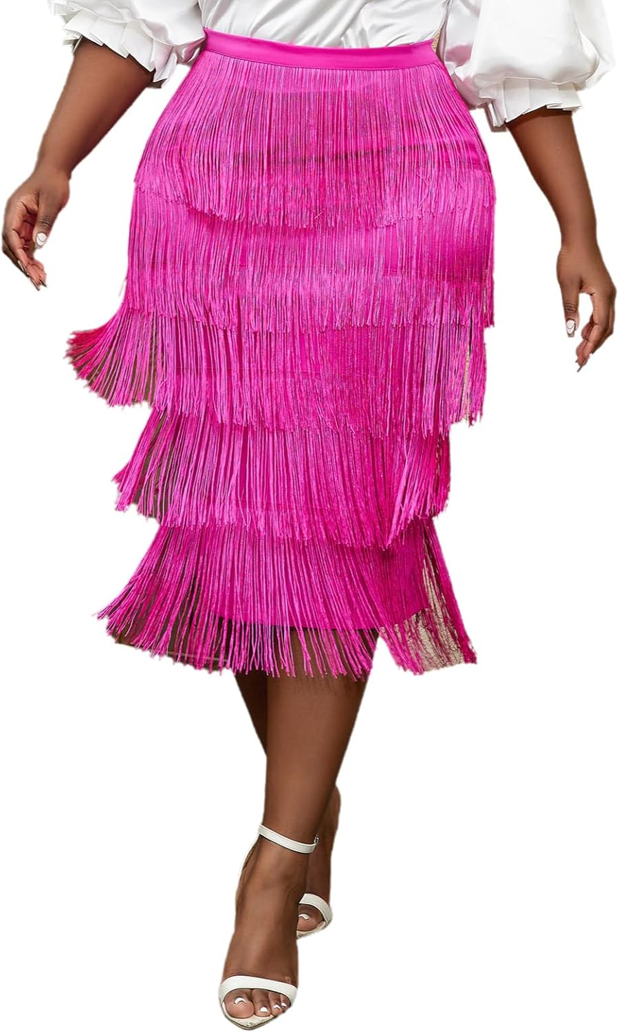 AOMEI Women's High Waist Fringe Tiered Bodycon Pencil Midi Skirt