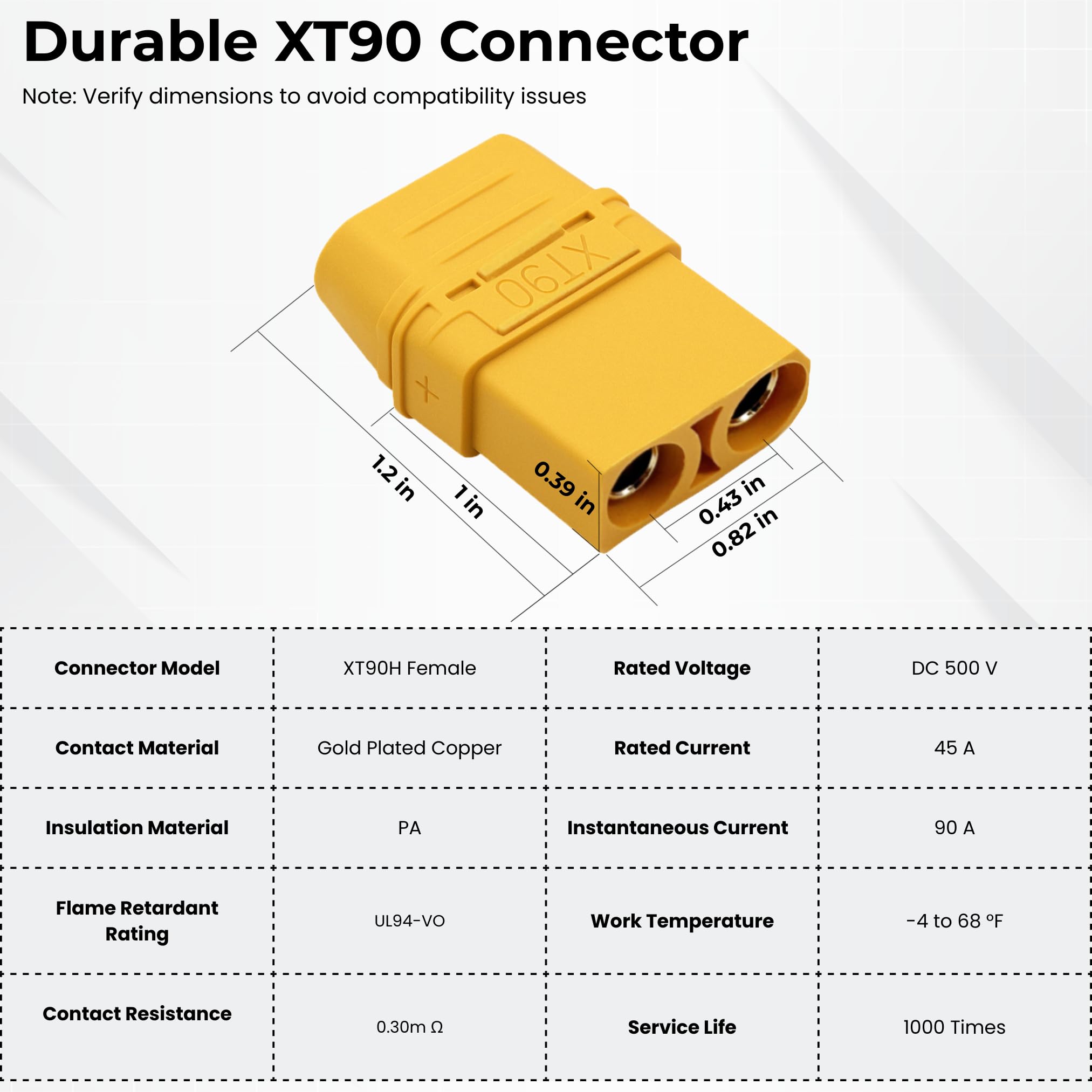 Cable solar XT90 hembra de 10 pies, 10 AWG, conector XT90, cable de carga de panel solar, cable de silicona para generador solar, estación de energía portátil