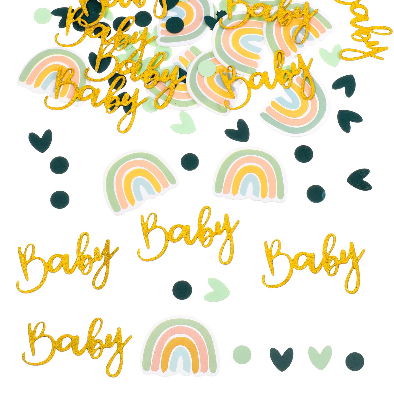 200 Stück Babyparty Konfetti Set – Grün, Gold, Regenbogen, Für Tischdeko, Ballons & Kuchendekoration