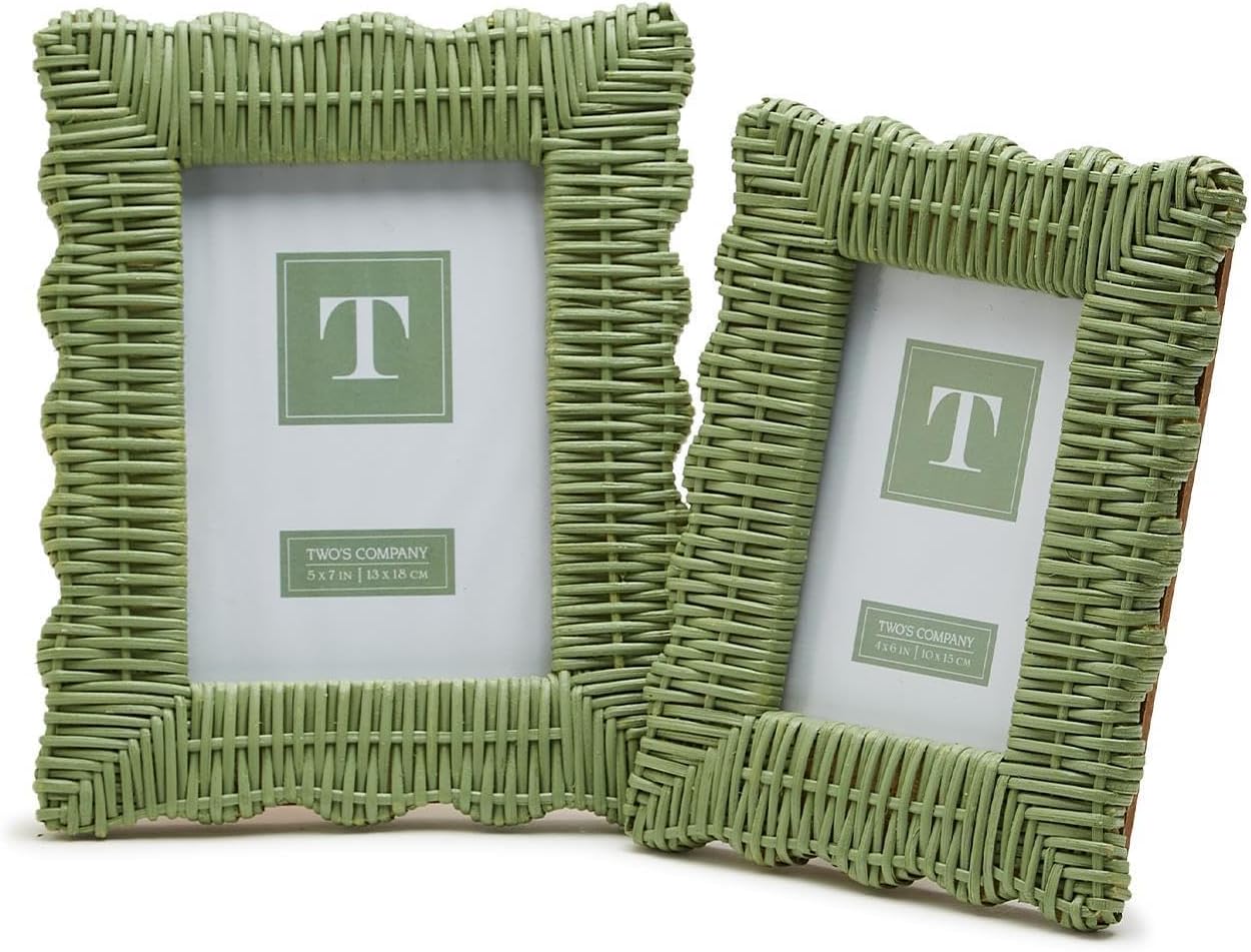 Generic Two's Company Green Wicker Weave Set of 2 Photo Frame Includes 2 Sizes: 4"" x 6"" and 5"" x 7""
