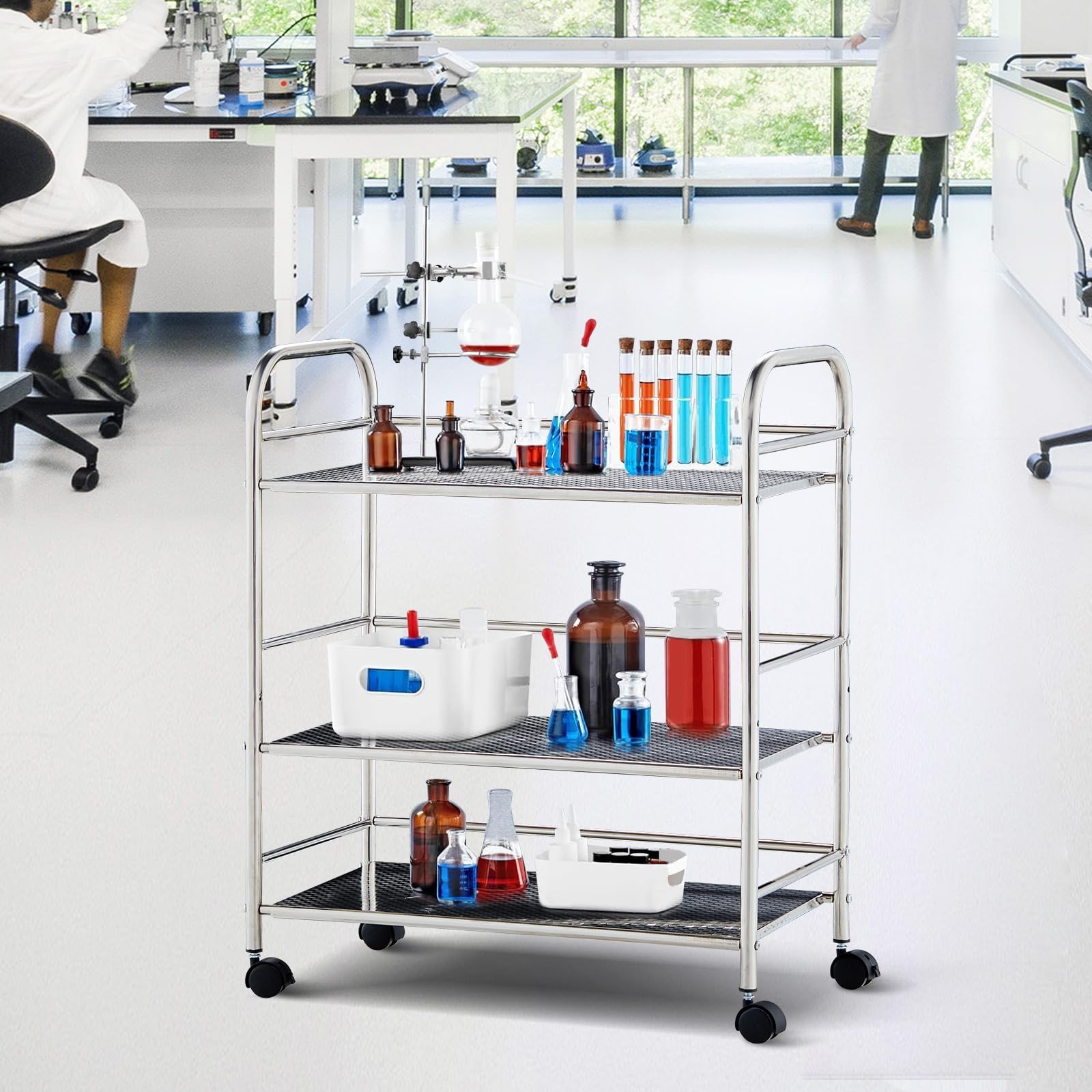 CLIPOP Carrito utilitario de acero inoxidable de 3 niveles, carrito de isla de cocina con ruedas bloqueables, carrito de almacenamiento para cocina, restaurantes y hogares de cuidados (35 x 50 x 75