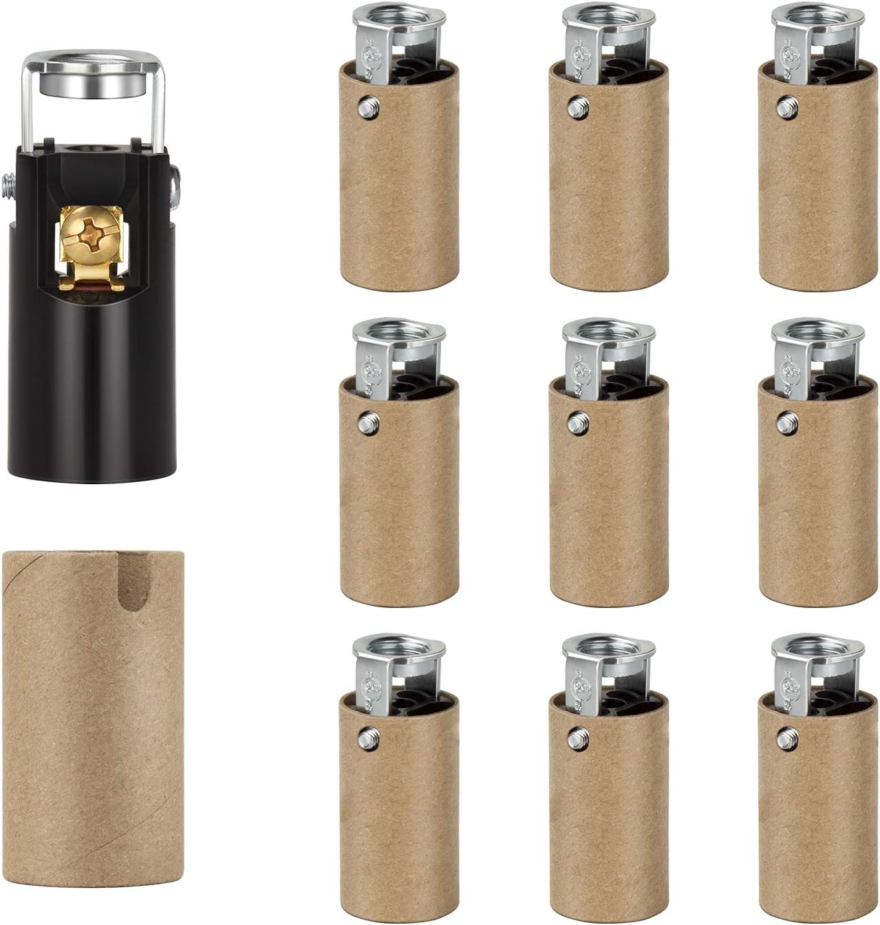 DiCUNO E12 LED Light Bulb Socket, Candelabra Base Socket Replacement, Chandelier Candle Lamp Holder Parts with Cardboard Insulator, Keyless Phenolic, UL Listed, 10-Pack