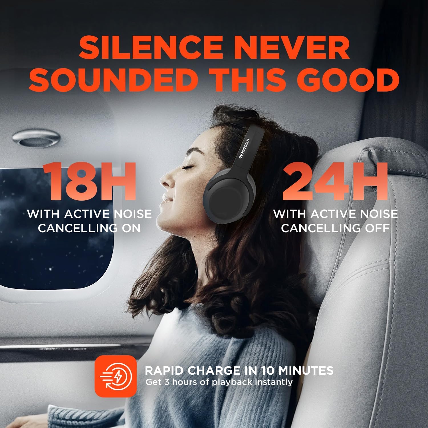 HyperGear Headphones Wireless - Black Active Noise Cancelling Headphones Over Ear Bluetooth HD Audio Deep Bass Dual Noise Canceling Mics ANC Gym Headphone Wireless Over Ear Sound Cancelling Foldable - Image 6