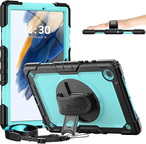 Timecity Case for Samsung Galaxy Tab A8 10.5 inch 2022 Released (SM-X200/X205/X207), with Screen Protector 360 Degree Rotatable Kickstand Hand Strap Shoulder Strap Case for Tab A8 10.5'', Light Blue