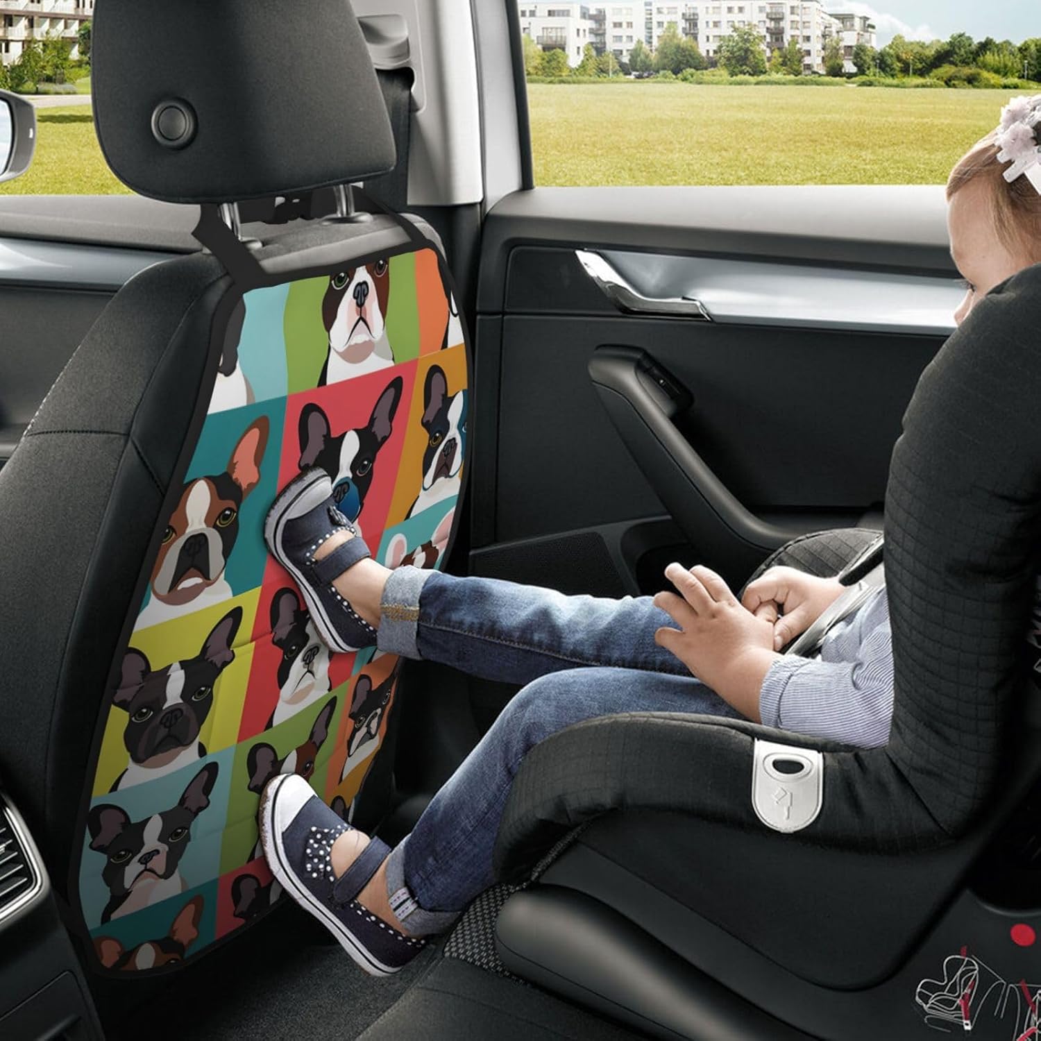 Car Seat Back Kick Protector 2 Pack 18.5" x 26.4", English Bulldog Upgraded Large Rear Seat Cover for Dirty Shoes Kids Pets, Waterproof Oxford Fabric Anti-Kick Pad for SUV Jeep Truck Sedan