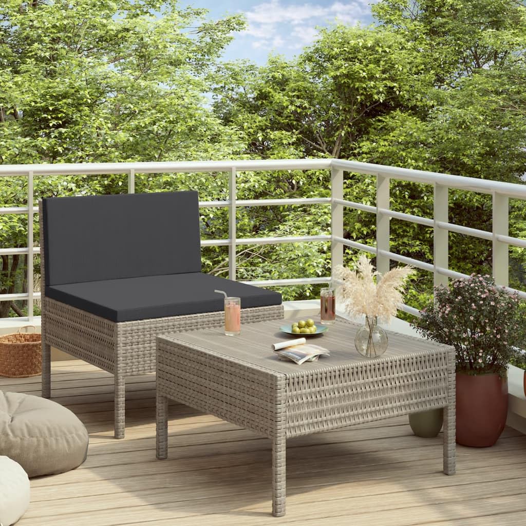 Set sala da giardino con cuscini, in polyrattan, grigio, per giardino, terrazza, balcone, numero di articoli 210200