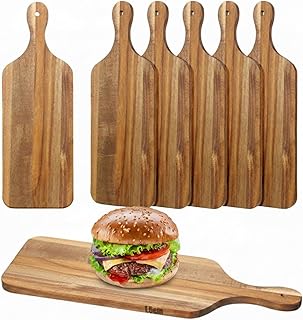Didaey 6 Pcs Cutting Board Bulk Kitchen Thicken Chopping Platter with Handles Wooden Charcuterie Serving Trays Blank Wood Boards for Engraving Wedding Housewarming(Acacia Wood,17 x 6 Inch)