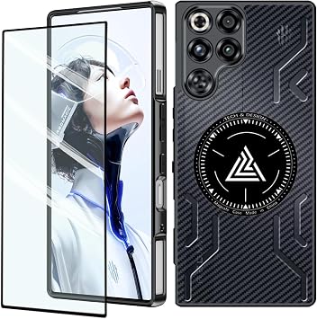 Red Magic 11 Pro Case + 1 Tempered Glass Cooling Phone Case Drop Proof Shock Absorption Abrasion Resistant Shockproof Protective Case Cover for Red Magic 11 Pro+ Carbon Fiber Black