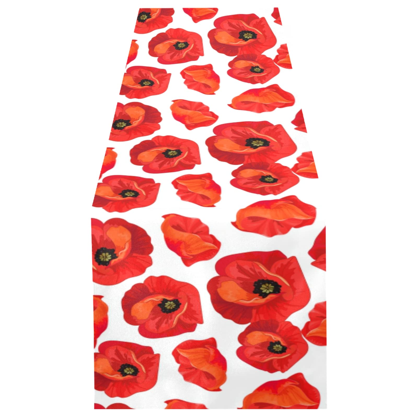 Poeticcity Multi 9 Seamless Floral Red Poppies Summer Floral Pattern On White 13" X 70" Rectangle Table Runner Long Tablecloth Placemat For Party Home Decor Indoor Outdoor Office Kitchen Dining Wedding