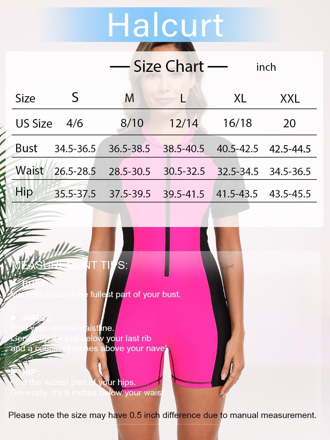 Halcurt Women's Boyleg One Piece Rash Guard with Built in Bra Zip Front UPF50+ Short Sleeve Full Body Surfing Swimsuit