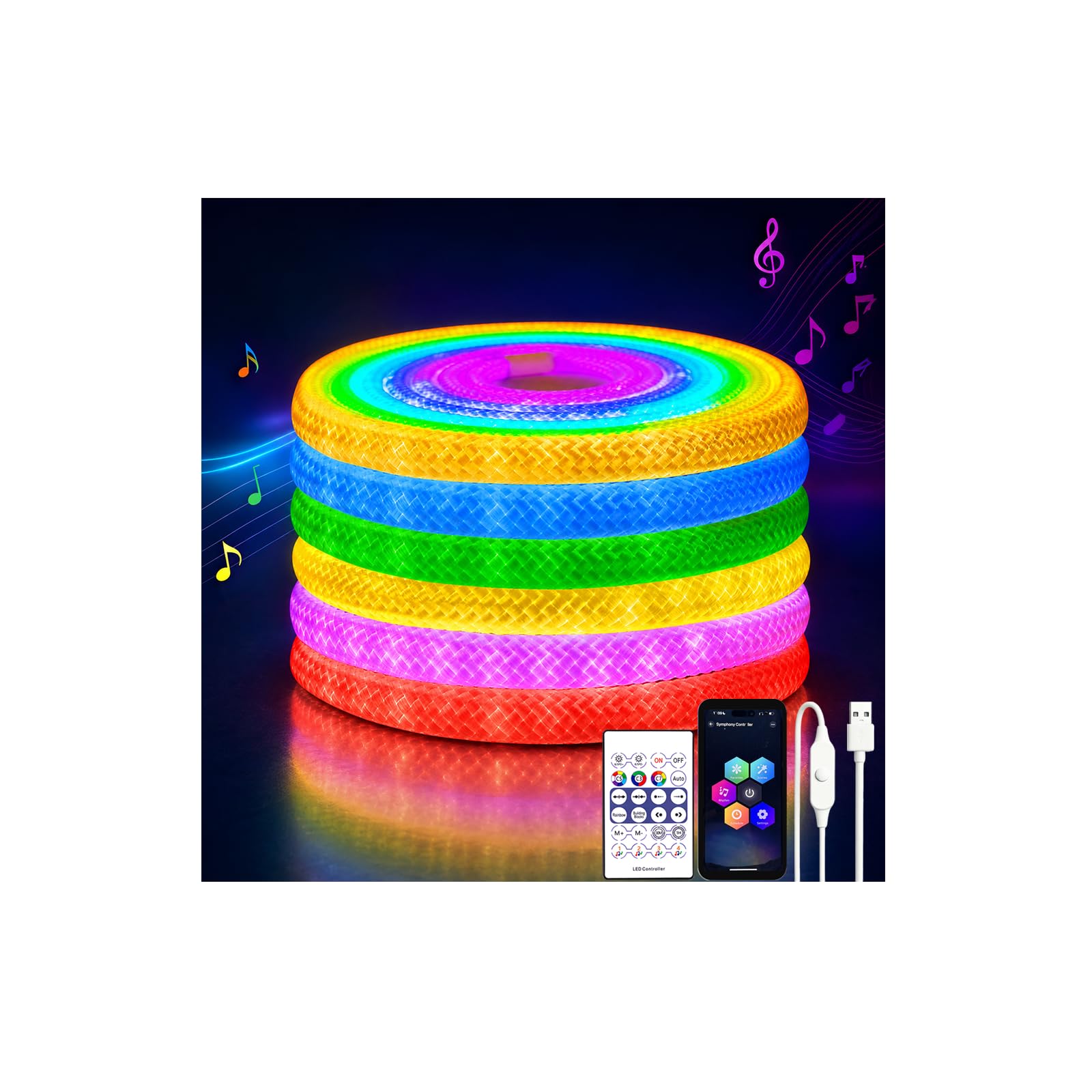 iNextStation 3M RGBIC 360° Neon Rope Lights USB Waterproof Music Sync — image 1