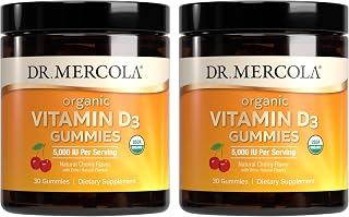 Dr. Mercola Organic Vitamin D3 Gummies for Kids, 30 Servings (30 Gummies), 1,000 IU, Natual Cherry Flavor, Dietary Supplement, Bone & Immune Support, Non-GMO - 2 Pack