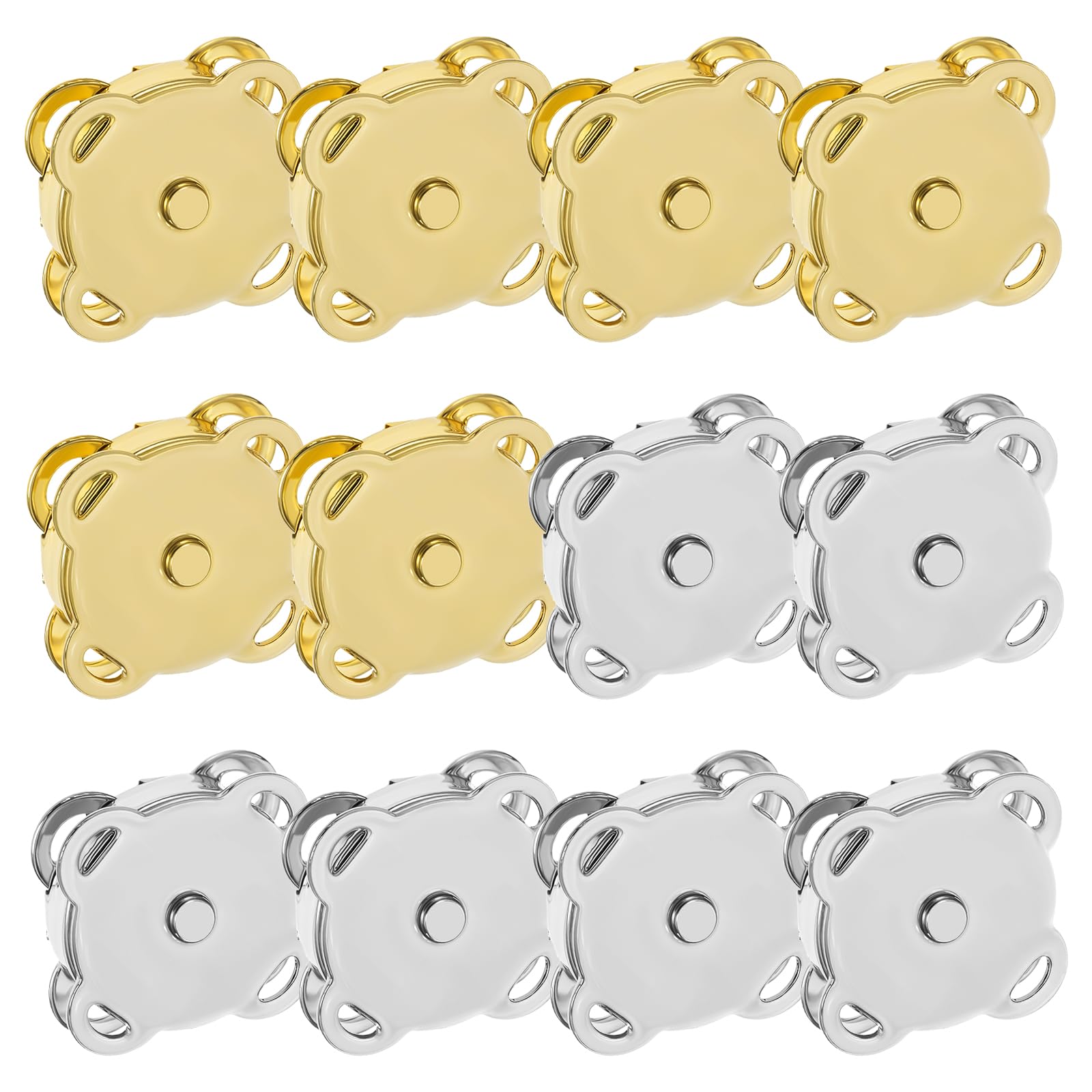 Qianyu Set of 12 14mm Metal Magnetic Buttons - For Sewing, Windbreakers, Coats, Jackets, Bags, Purses, Clothing - Gold + Silver Tone
