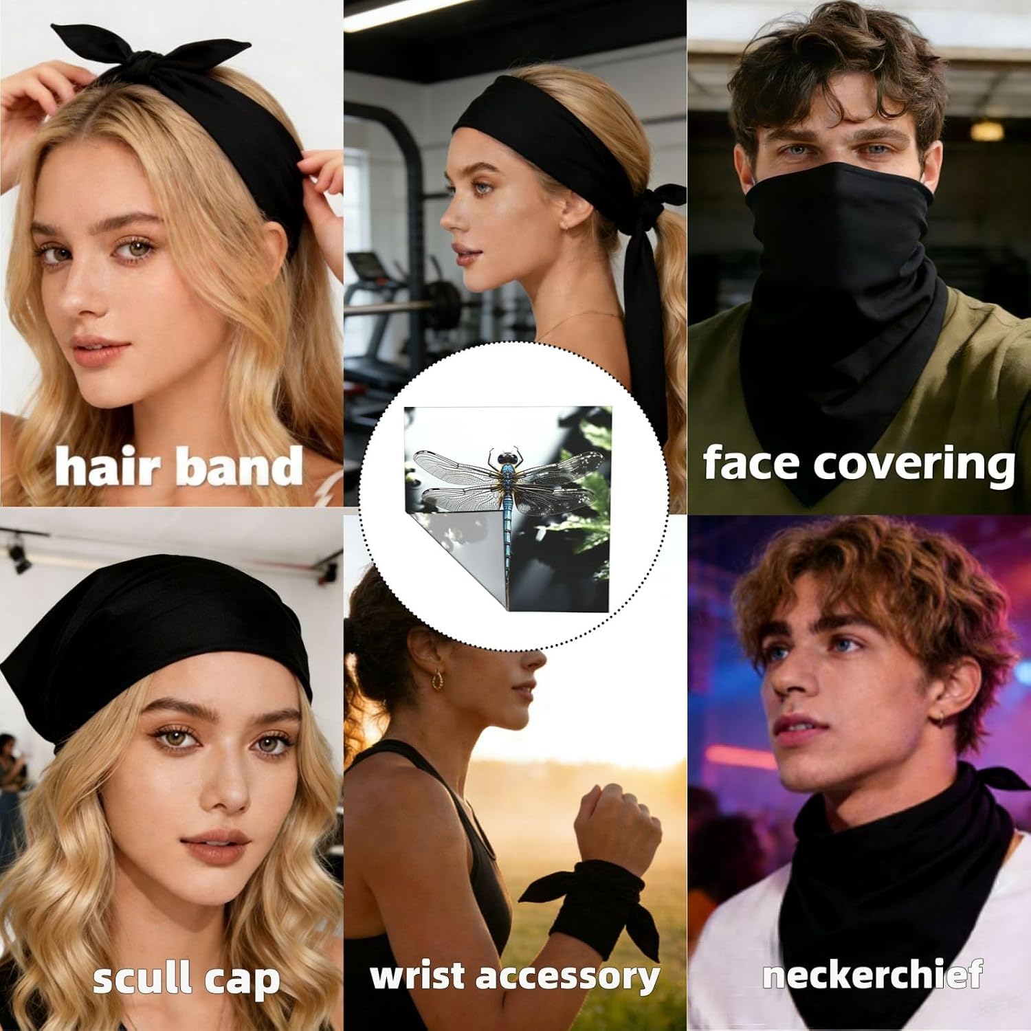 Cooling Bandanas for Men Women Square Hair Scarf 22" x 22" Novelty Headband Dragonfly Neckerchief