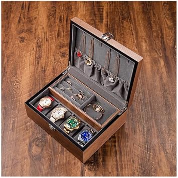 Wooden Jewelry Box, Solid Black Walnut Jewelry Storage Box with Buckle, Can Store Necklaces, Rings, Bracelets and Jewelry Accessories, Vintage Style Gift,D 4position Wooden Cover Model