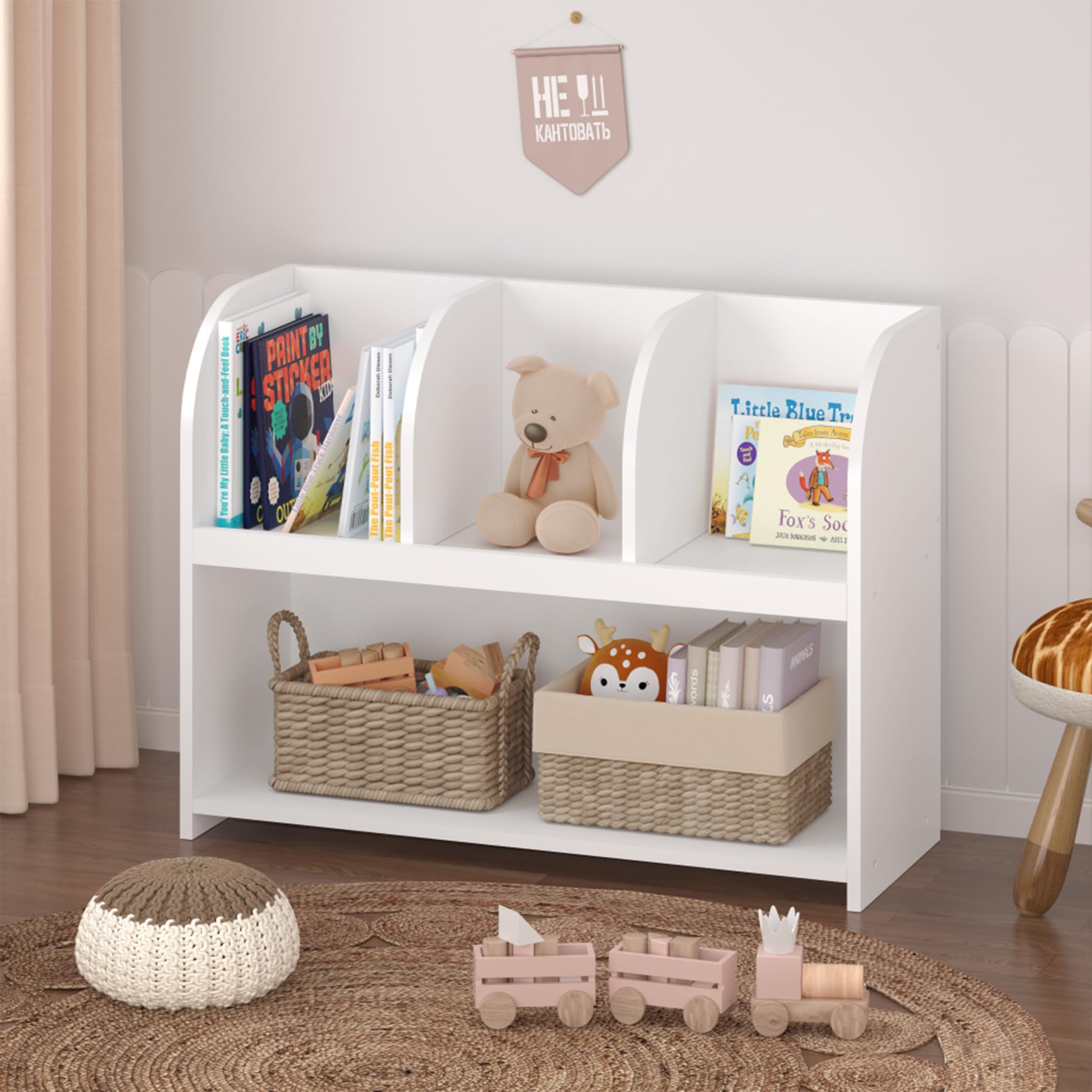 PRINKROOMY Bookcase Bookshelf Rack with 4 Compartments, Freestanding Shelves and Cube Organizer for Bedroom Living Room Office Closet School in White