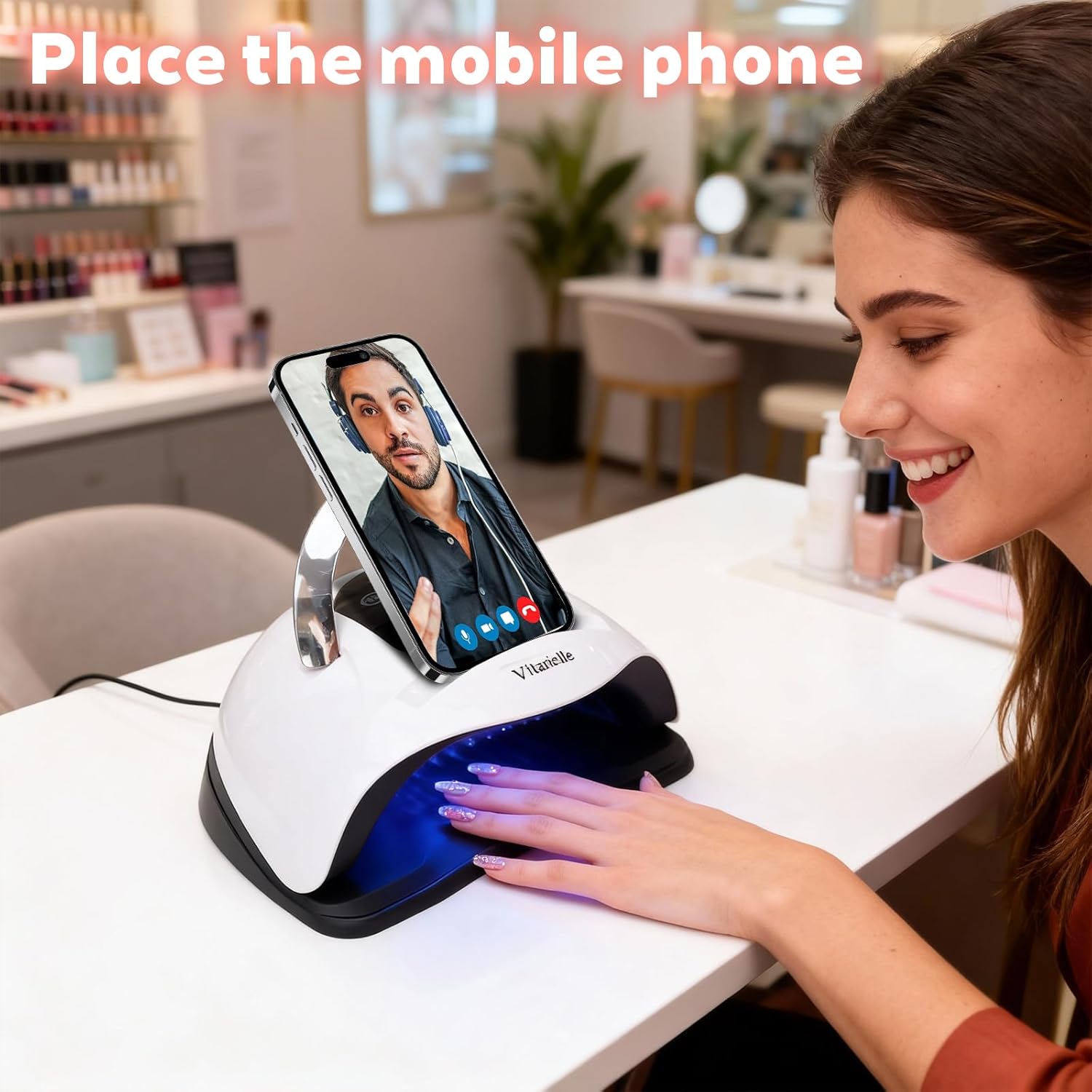 320W UV LED Nail Lamp with Phone Holder, 72 High Power LEDs, 4 Timer Settings (10s/30s/60s/99s), Fast Cure for All Gel Polish, Polygel & Acrylic, Smart Sensor, Home & Salon Use