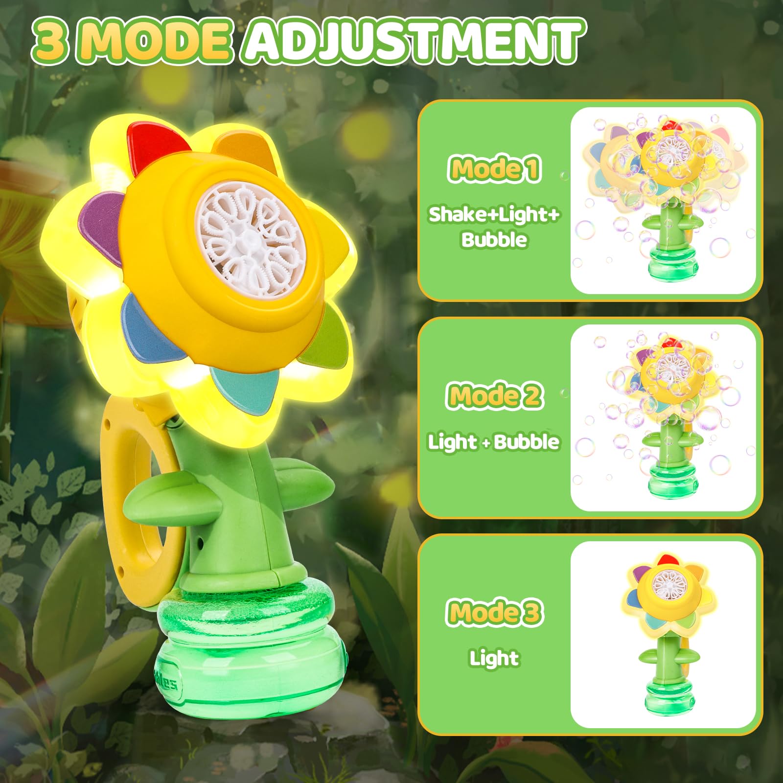 Jovicos - Macchina delle Bolle per Bambini, Macchina delle Bolle Danzante Ricaricabile a Forma di Girasole, Giocattoli Automatici con Luci per Bambini, Regalo per Bambine, Macchina delle Bolle a