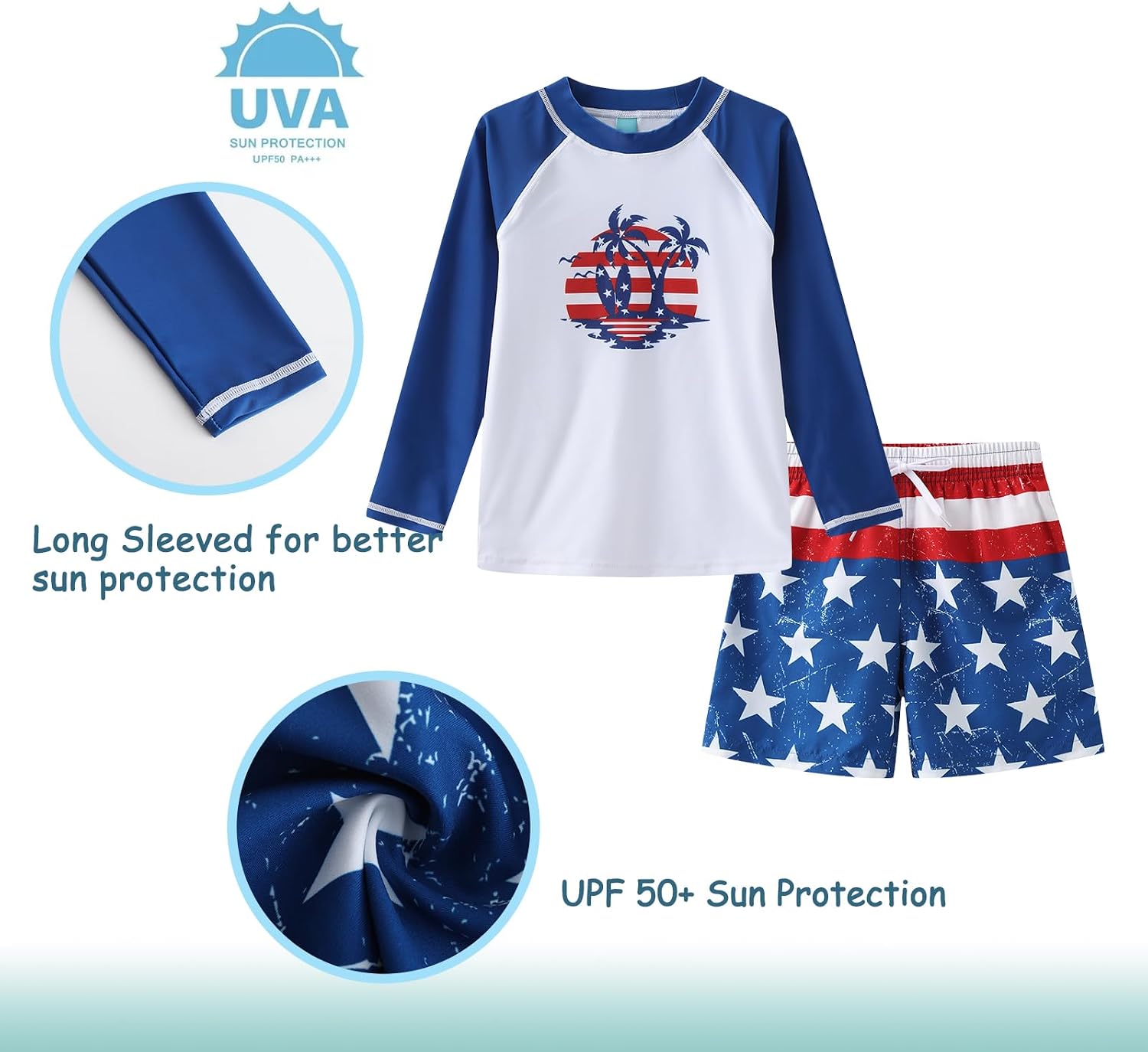 Boys Rash Guard Swimsuits Set for Boys 2 Piece Long Sleeve Swim Shirts Quick Dry Bathing Suits with Trunks