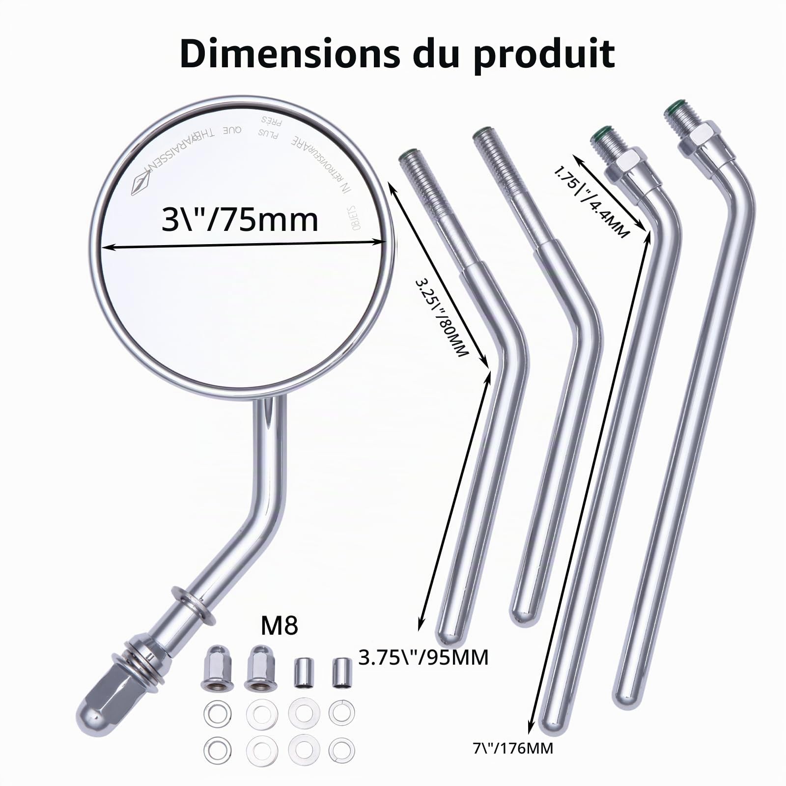 DREAMIZER 3'' Ronds Rétroviseurs Moto Chrome, CNC Universel Rétroviseur avec vis 8 mm 10 mm, Compatible avec Harley Sportster 883 1200 Softail Dyna Cafe Racer Cruiser Chopper Bobber Scooter E-Bikes