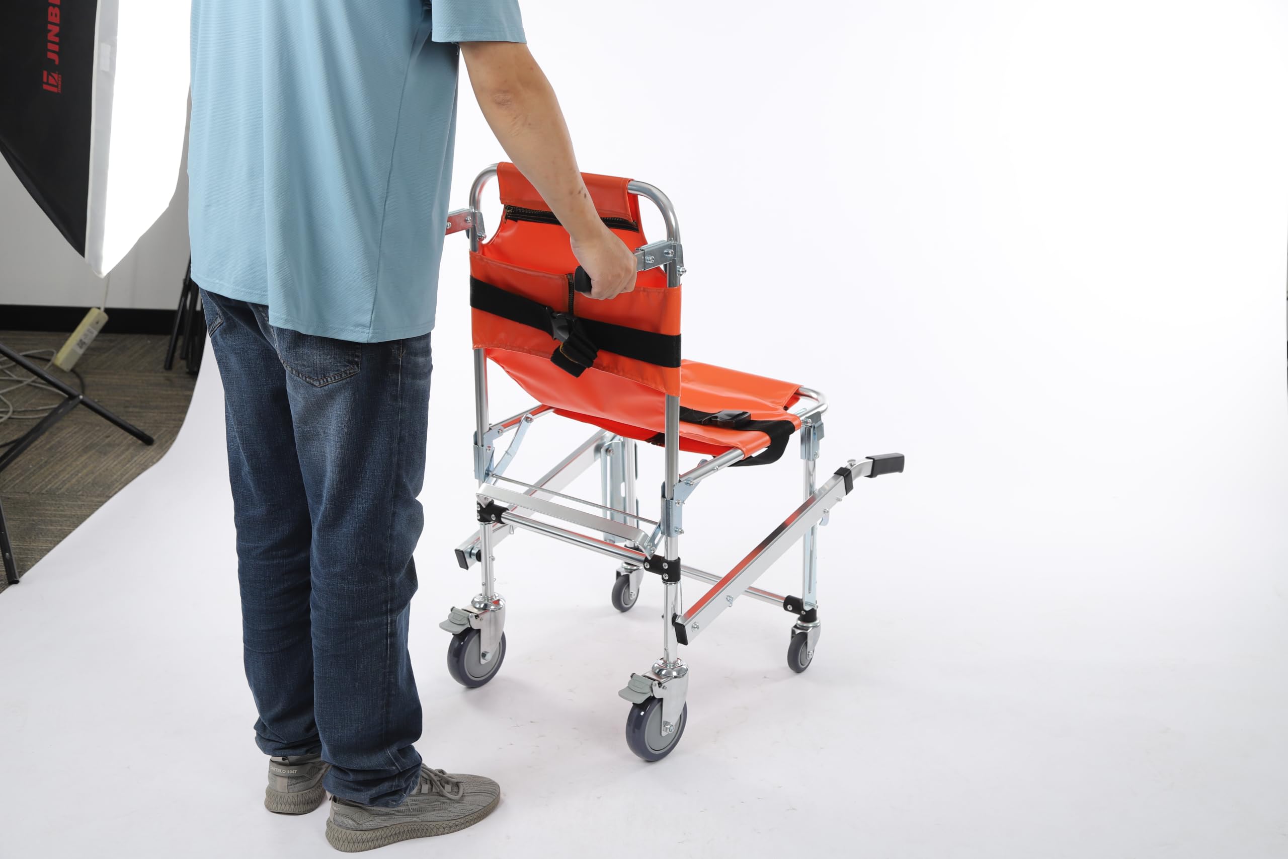 Sedia per Scale di Emergenza Pieghevole in Alluminio con 4 Ruote, Dispositivo di Soccorso e Trasferimento per Ospedali e Case di Cura, Ausilio per Trasporto Anziani e Disabili, Carico 160kg