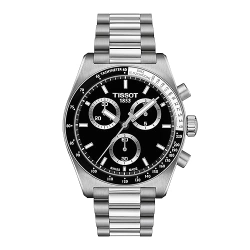 Tissot PR516 Chronograph, Swiss Quartz Watch for Men, Stainless Steel Case and Bracelet, Black Dial, 40 mm, T1494171105100