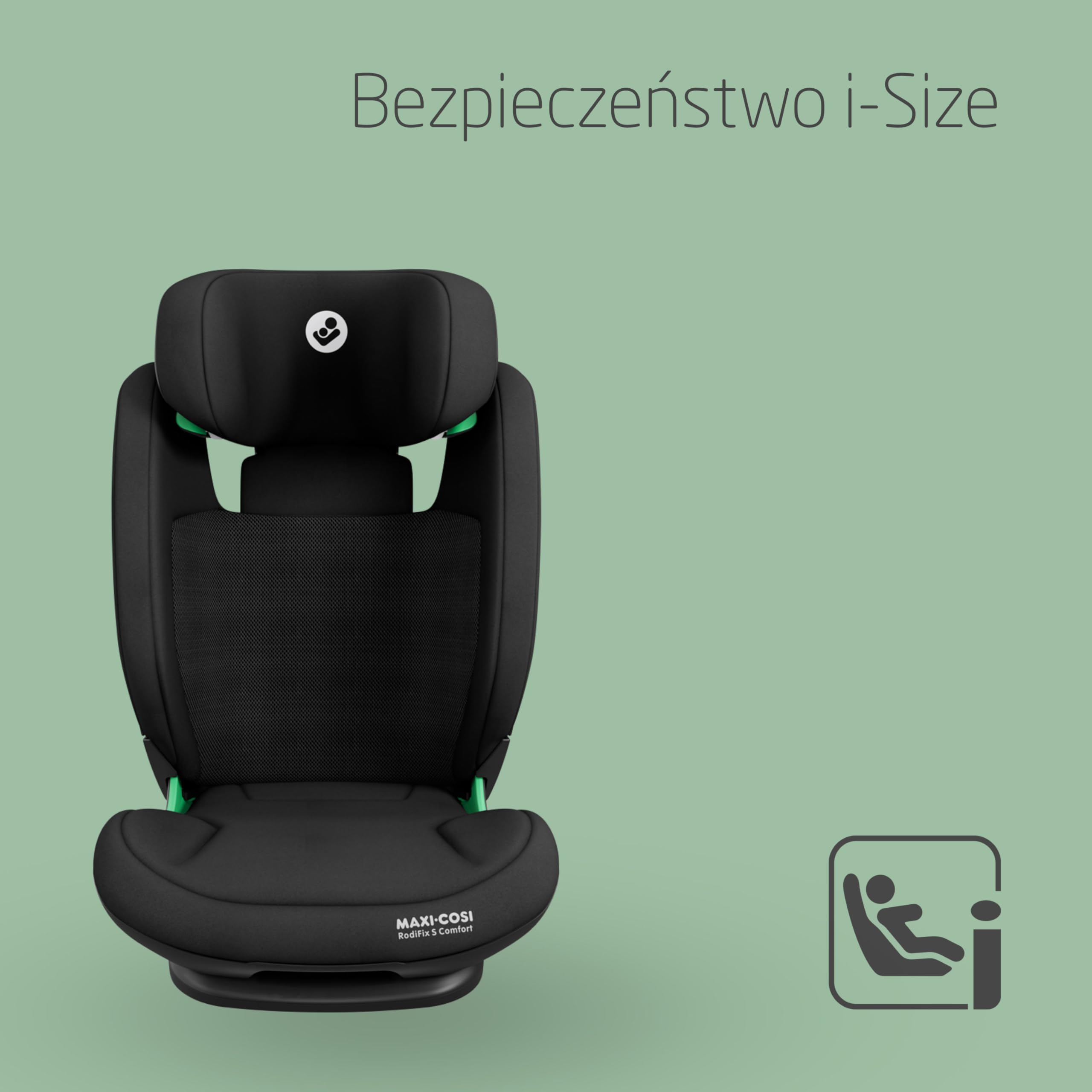 Maxi-Cosi RodiFix S Comfort i-Size, komfortowe materiały przepuszczające powietrze, regulowany fotelik samochodowy, 3,5–12 lat (100–150 cm), 3 pozycje odchylania, G-CELL, AirProtect, Authentic Black