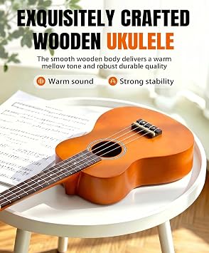 iECO Soprano Ukulele Beginner Kit - 21 Inch Ukulele for Kids Adults with Gig Bag, Picks, Tuner, Strap, Extra Strings (Honey)