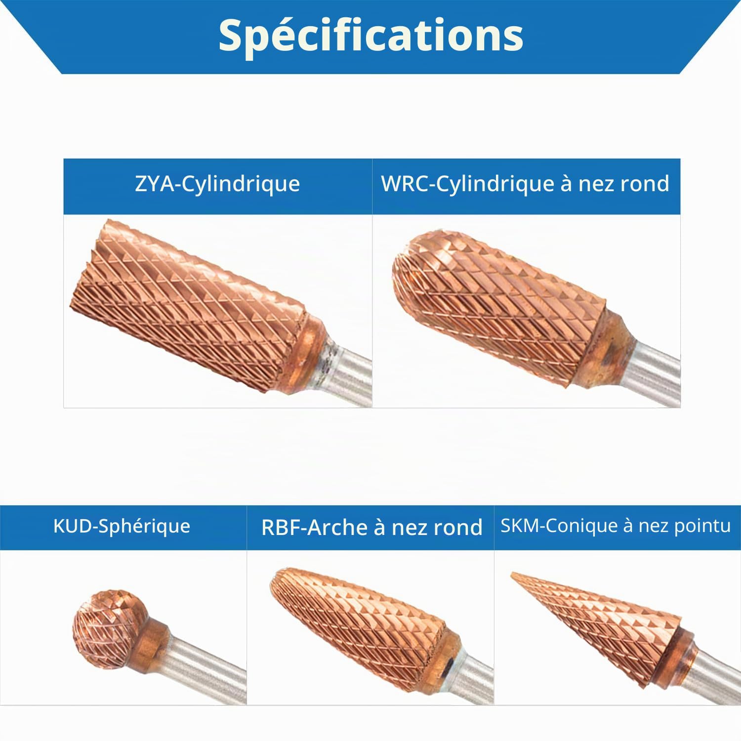 TJR® Lot de 5 fraises rotatives en carbure ULTRA Co de tungstène avec tige de 6,35 mm pour acier inoxydable et matériaux durcis, aluminium, bois, ébavurage, gravure, polissage, double coupe