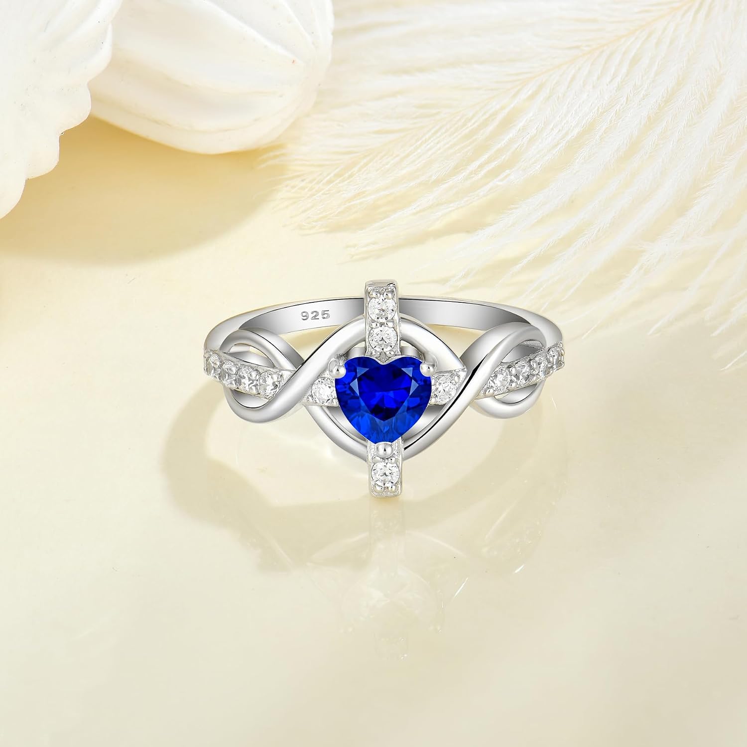 Infinity Cross Ring for Women 18K White Gold Plated 925 Sterling Silver Ring Christian Religious Crucifix Rings Heart Birthstone Jewelry for Her Size 5-10