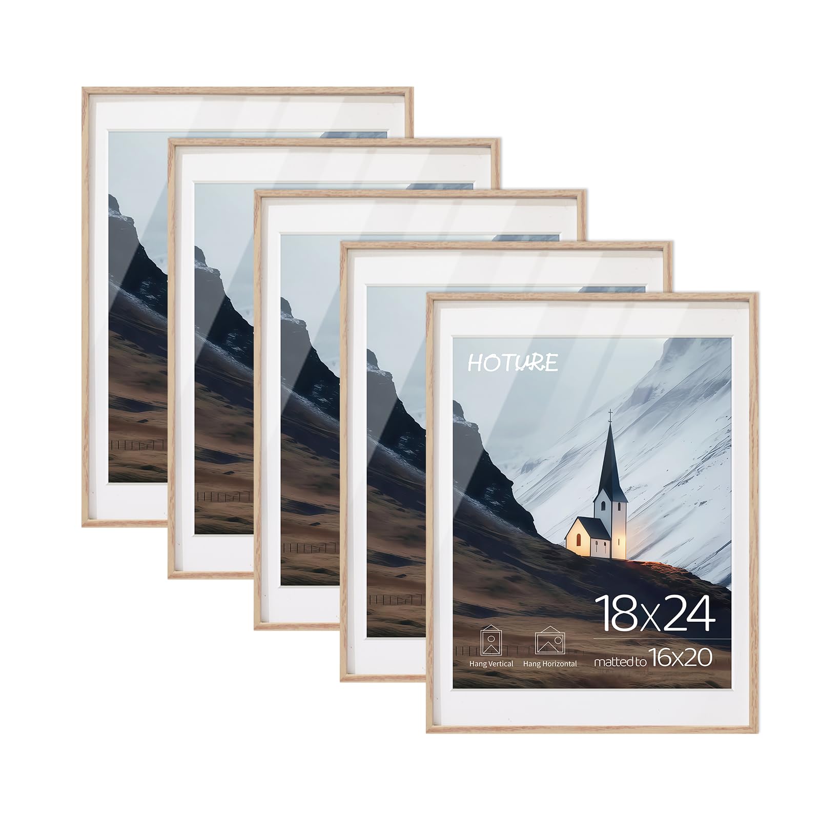 Juego de 5 portarretratos de 18 x 24 pulgadas, muestra fotos de 16 x 20 pulgadas con paspartú o 45.7 x 61.0 cm sin él, para colgar en la pared o en la pared, marcos de fotos de galería de pared